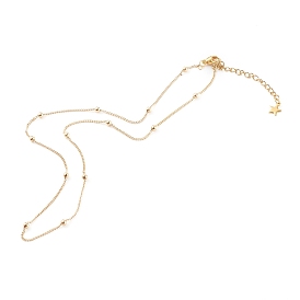 Brass Curb Chain Necklaces, with Round Beads and 304 Stainless Steel Lobster Claw Clasps