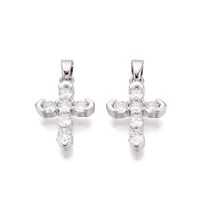 Латунные микропаве прозрачные подвески с фианитом, крест прелести