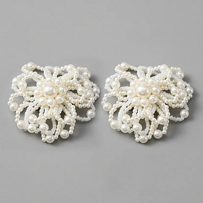Décoration de chaussure de fleur de perle d'imitation en plastique perlée, Clips de boucle de chaussure amovibles en alliage, avec les accessoires en fer, fleur
