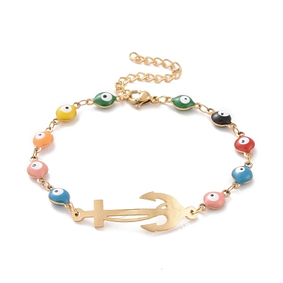 Вакуумное покрытие pvd 304 браслет из якорных звеньев из нержавеющей стали, красочный эмалевый браслет с цепями от сглаза для женщин