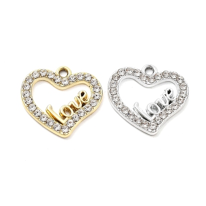 Подвески из сплава и страза, УФ-покрытием, сердце любовью