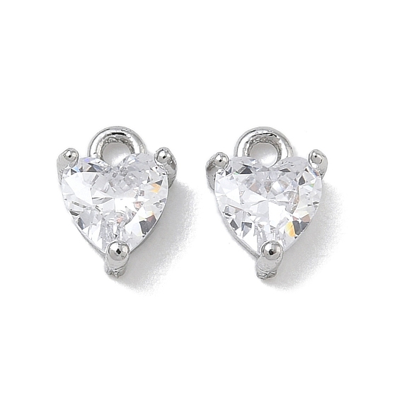 Breloques en laiton zircon cubique transparent, charmes de coeur, charmes de pierre unique
