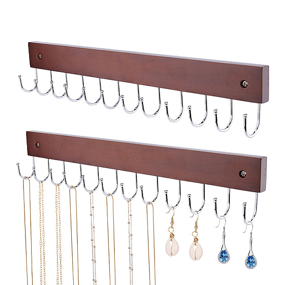 2Pcs Wood & Steel Wall Mounted Coat Hook Hangers