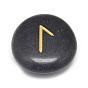 Natural Black Stone Beads, No Hole/Undrilled, Oval Carved with Runes/Futhark/Futhorc