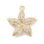 Brass Pave Clear Cubic Zirconia Pendants, Cadmium Free & Nickel Free & Lead Free, Starfish, Long-Lasting Plated