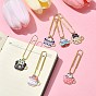 Cup with Cat Alloy Enamel Pendant Bookmarks, Iron Long Paper Clips