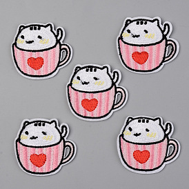 Computerized Embroidery Cloth Iron on/Sew on Patches, Appliques, Costume Accessories, Cartoon Cup