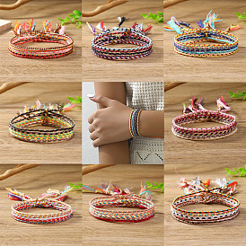5 шт. 5 цвета, набор браслетов из плетеного шнура из хлопчатобумажной ткани, регулируемые штабелируемые браслеты в богемном этническом племенном стиле для женщин