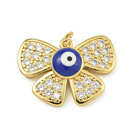 Rack Plating Brass Pave Cubic Zirconia Enamel Pendants, Lead Free & Cadmium Free, Real 18K Gold Plated, Butterfly