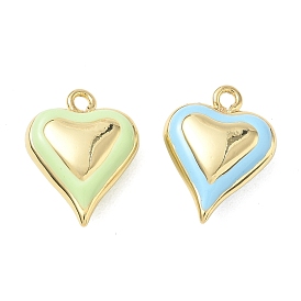Brass Pendants, with Enamel, Heart Charms, Real 14K Gold Plated