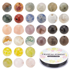 BENECREAT DIY Jewelry Making Kits, Including 140Pcs Faceted Round Natural Gemstone Beads, 1Roll Elastic Crystal Thread