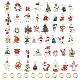 Christmas Theme Alloy Enamel Pendants, Cadmium Free & Lead Free, Mixed Shapes, Light Gold