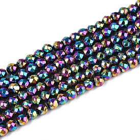 Non-magnetic Synthetic Hematite Beads Strands, Grade A, Faceted, Round