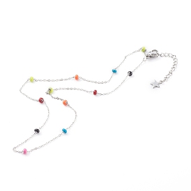 Stainless Steel Satellite Chain Necklaces, with Enamel, Colorful