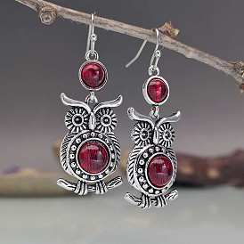 Synthetic Quartz Owl Dangle Earrings with 925 Sterling Silver Pin, Alloy Jewelry for Women