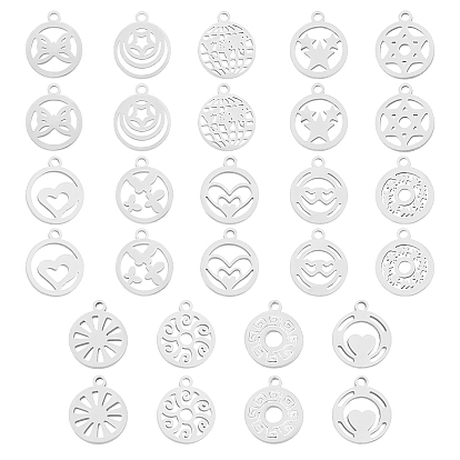 28 piezas 14 estilo 304 dijes de acero inoxidable, Corte con laser, formas mixtas