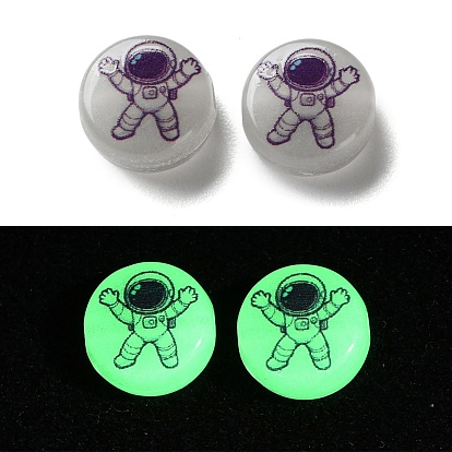 Светящиеся акриловые бусины, плоский раунд с космонавтом, светится в темноте