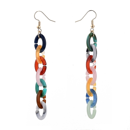 Acrylic Cable Chain Dangle Earrings, with Golden Plated Brass Earring Hooks, Oval