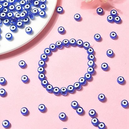 Transparent Acrylic Beads, Flat Round with Evil Eye Pattern