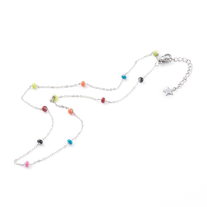 Stainless Steel Satellite Chain Necklaces, with Enamel, Colorful