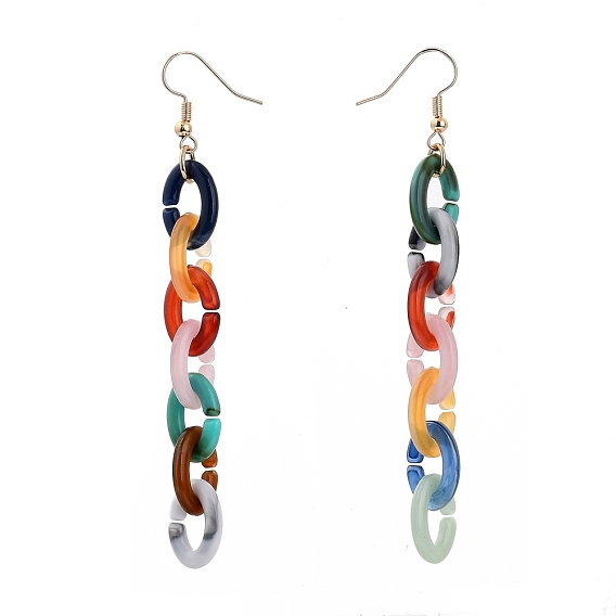 Acrylic Cable Chain Dangle Earrings, with Golden Plated Brass Earring Hooks, Oval