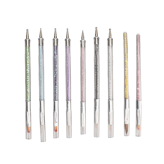 9 щетка для ногтей, пластиковая двусторонняя ручка для нанесения точек на ногти, набор инструментов для рисования