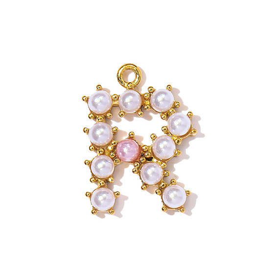 304 подвески из нержавеющей стали, с абс пластмассовой имитационной жемчужиной, ионное покрытие (ip), реальный 18 k позолоченный, зеркальная полировка