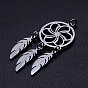 201 Stainless Steel Pendants, with Jump Rings, Woven Net/Web with Feather