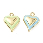 Brass Pendants, with Enamel, Heart Charms, Real 14K Gold Plated