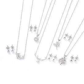 304 définit bijoux en acier inoxydable, colliers pendants en laiton zircon cubique micro pavé et 304 boucles d'oreilles en acier inoxydable, avec écrou d'oreille / boucle d'oreille en arrière, formes mixtes, clair