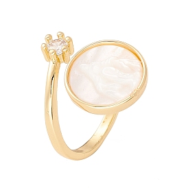 Плоское круглое открытое кольцо-манжета в виде ракушки с прозрачным кубическим цирконием, украшения из латуни для женщин, без кадмия и без свинца, долговечный