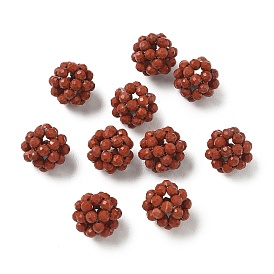 Natural Red Jasper Woven Beads, Cluster Beads, Faceted, Round