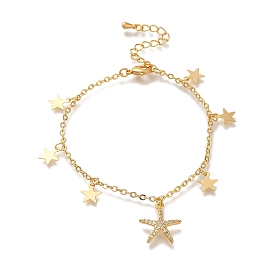 Star & Starfish Brass Micro Pave Clear Cubic Zirconia Charm Bracelets For Women