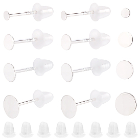 16пары 4стили 925 фурнитура для плоских сережек-гвоздиков из стерлингового серебра, штифты для сережек со штампом 925, 50 гайки ушные пластиковые, 1 листовая двухсторонняя замшевая ткань для полировки серебра