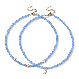 2 шт. 2 комплект ожерелья из латуни и стеклянного бисера в стиле луны и звезд для женщин