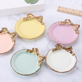 Round with Bowknot Porcelain Jewelry Plate, Storage Tray for Rings, Necklaces, Earring, Cosmetics