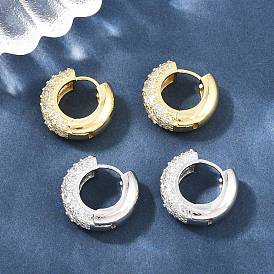 Серьга-кольцо с прозрачным кубическим цирконием из латуни, Кольцевая форма, без свинца и без кадмия, долговечный, стойки покрытие