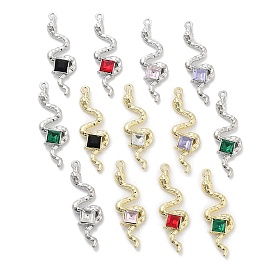 Rack Plating Alloy Rhinestone Pendants, Lead Free & Cadmium Free & Nickel Free, Snake