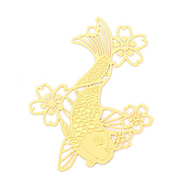 Латунные филигранные большие подвески, золотая рыбка с цветком, гравированные металлические украшения