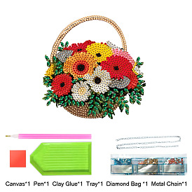 Flower Basket Diamond Painting Kit, Including Acrylic Rhinestones Bag, Diamond Sticky Pen, Tray Plate, Metal Chain, Glue Clay and Canvas