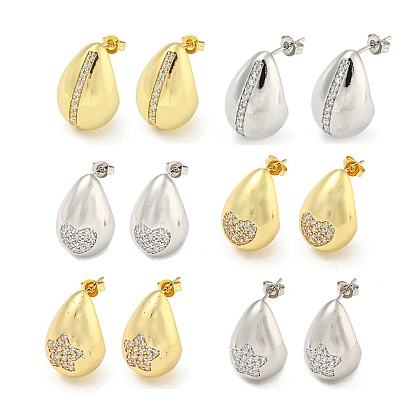 Brass with Cubic Zirconia Stud Earrings, Teardrop