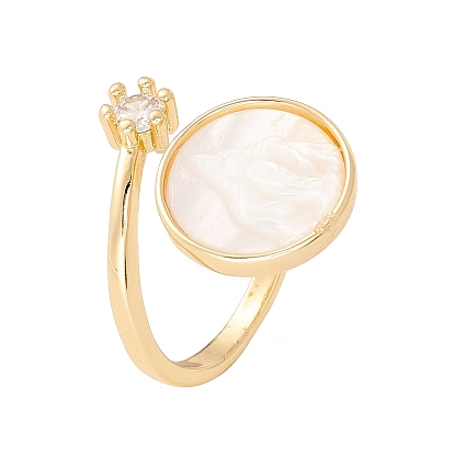 Плоское круглое открытое кольцо-манжета в виде ракушки с прозрачным кубическим цирконием, украшения из латуни для женщин, без кадмия и без свинца, долговечный