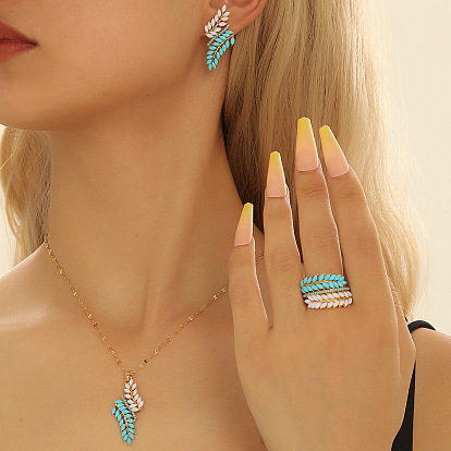 Ожерелья с подвесками из листовой смолы, серьги-гвоздики и кольца-манжеты для женщин, сплав ювелирных изделий