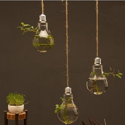 Bulb Shape Hanging Glass Planter, Terrarium Container Vase for Indoor Hydroponic Plants Home Office Garden Decor