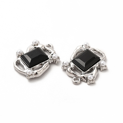 Glass Rectangle Pendants, with ABS Pearl Beaded & Platinum Alloy Finding, Long-Lasting Plated, Cadmium Free & Lead Free