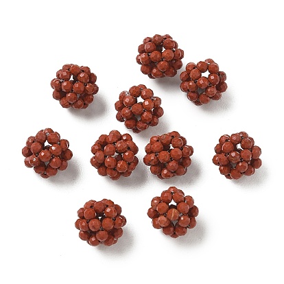 Natural Red Jasper Woven Beads, Cluster Beads, Faceted, Round