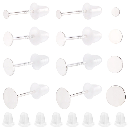 16пары 4стили 925 фурнитура для плоских сережек-гвоздиков из стерлингового серебра, штифты для сережек со штампом 925, 50 гайки ушные пластиковые, 1 листовая двухсторонняя замшевая ткань для полировки серебра