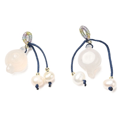 Natural Agate Pot Pendants, Natural Pearl Tassel Charms with Brass Beads
