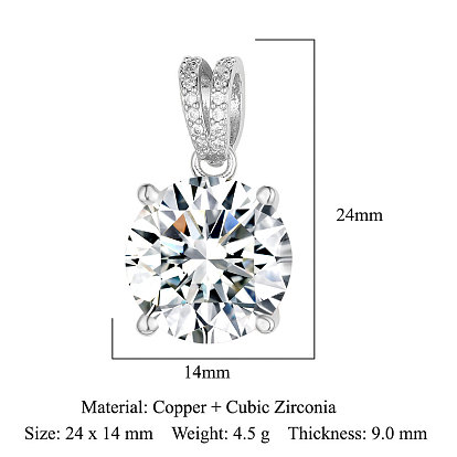 Brass Micro Pave Cubic Zirconia Pendants, Flat Round Charms