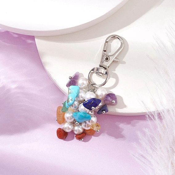 Подвески из натурального цитрина, красной яшмы, лазурита, аметиста, синтетической бирюзы, красного авантюрина, зеленых авантюриновых чипсов и ракушечного жемчуга, с поворотными застежками